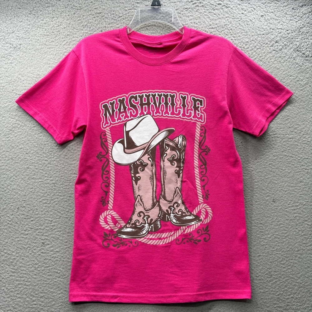 Rebellious One Nashville Pink Graphic T-Shirt Top Western Design Women's Size S